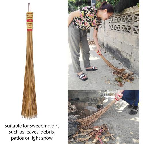 32 inch Multi-Surface Sturdy Outdoor Authentic Coconut Leaf Broom Asian Heavy Duty Broom Thai Natural Coconut Leaf Broom (Country Rustic) (1 Piece)