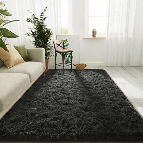 LOCHAS Ultra Soft Indoor Modern Area Rugs Fluffy Living Room Carpets for Children Bedroom Home Decor Nursery Rug , Dark Grey
