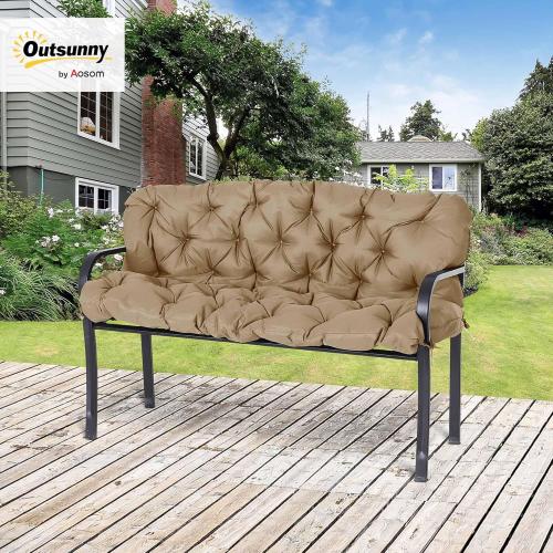 Outsunny 59 x 38 Tufted Bench Cushion for Outdoor Furniture, 3-Seater Replacement for Swing Chair, Patio Sofa/Couch, Overstuffed, Includes Backrest, Khaki