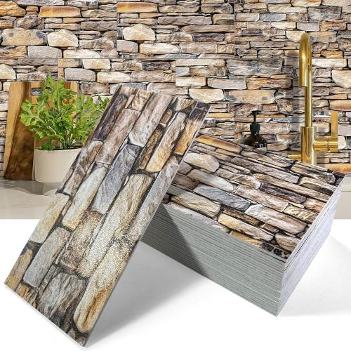100-Pieces Thick PVC Subway Tile,4x 8 Peel and Stick Backsplash Wall Tiles,Retro Faux Stone Self-Adhesive Backsplash for Kitchen,Bathroom,Living Rooms,Fireplace,RV(11.11 Sq. Ft. Coverage)