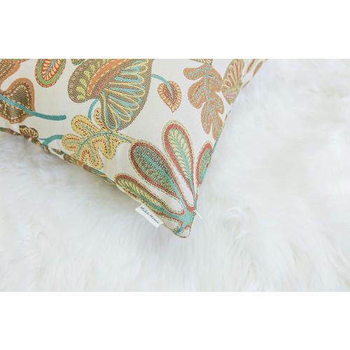 Set of 2 Jacquard Tropical Leaf Pattern Throw Pillow Covers Decorative Pillowcase 20X20 Inches,Teal Cream