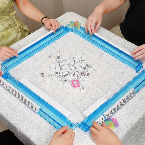 Mahjong Racks with Pushers,Blue Acrylic American Majiang Tile Racks,Imports Modern Mahjong Racks with Built-in Pushers- Set of 4