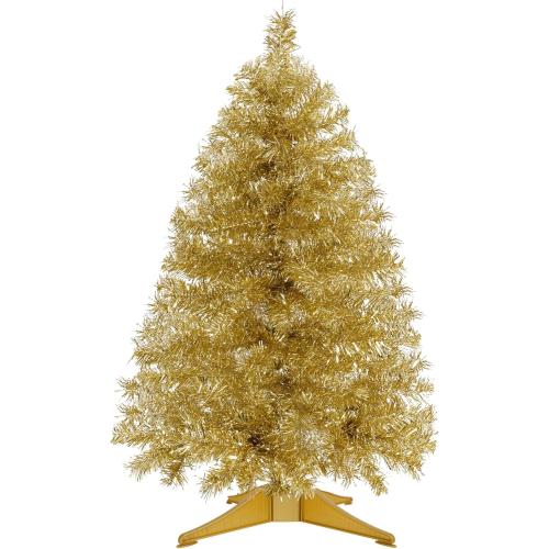 SUNSHINE DECOR Champagne Christmas Tree with Light 3ft Artifical Full Christmas Tree with Ball & Star Ornaments 8 Lighting Modes for Holiday Decor