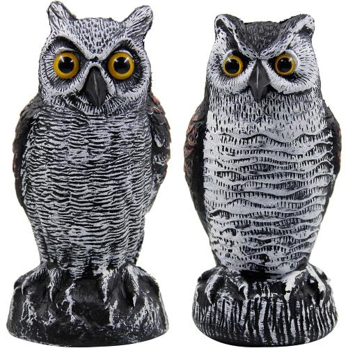 Hausse 2 Pack Fake Horned Owl Bird Scarecrow Decoy 10.5 Inch Height, Plastic Deterrents, Halloween Decoration, Nature Enemy Pest Repellent for Outdoor Garden Yard