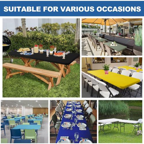 Fitted Tablecloth for 6 Foot Rectangle Tables-6 Pack White Elastic Outdoor Picnic Table Cover-Spandex Stretch Folding Table Cloths 6 ft for Camping Dining Room Patio Kitchen Banquet Party