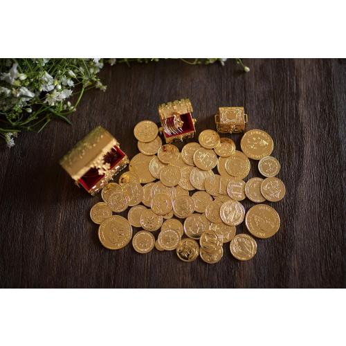 NH 24K Gold Plated Wedding Unity Coins with Tray and Treasure Box, Classic Arras Ceremony Souvenirs, Beautiful Gift Set Marriage Matrimoniales (San Benito)