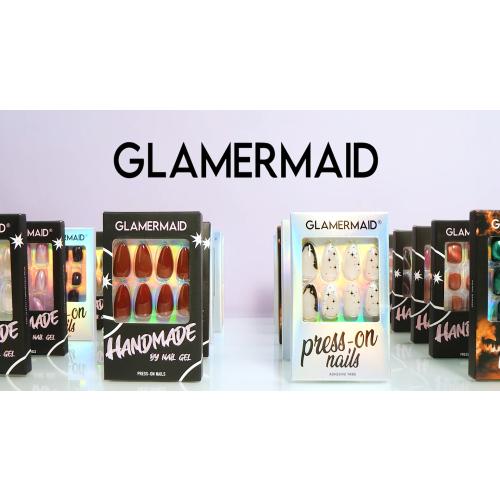 GLAMERMAID Nude Pink Press on Nails Short, Cinnamon Fake Nails Round Sqaure