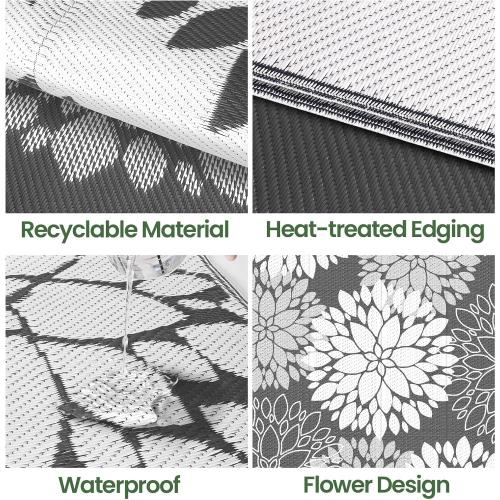LuxStep Outdoor Rug Waterproof Outdoor Plastic Straw Rug Reversible Patio Rug Mat Outdoor Decor Large Area Mats for RV, Picnic, Backyard, Balcony, Porch, Beach, 8' x 10' Grey