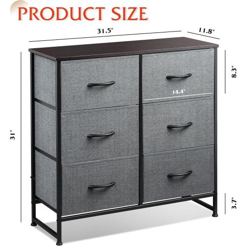 WLIVE Dresser for Bedroom with 6 Drawers, Closet Dresser with Fabric Bins, Chest of Drawers for Closet, Living Room, Hallway, Dark Grey