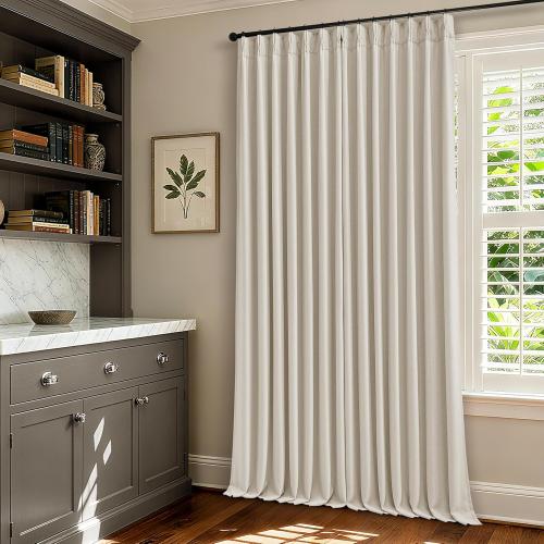 Extra Wide Pleated Linen Blackout Curtains 84 Inches Long for Bedroom Sliding Glass Door Memory Trained Pinch Pleat Double Layer Black Out Room Darkening Heat Blocking Curtain 70W x 84L 1 Panel
