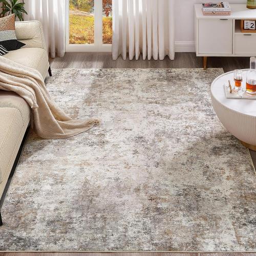 UERMEI 7x9 Area Rug Living Room Rugs - Washable Neutral Modern Abstract Soft Thin Large Rug Indoor Floor No Slip Rug Carpet for Bedroom Under Dining Table Home Office Decor - Brown Grey