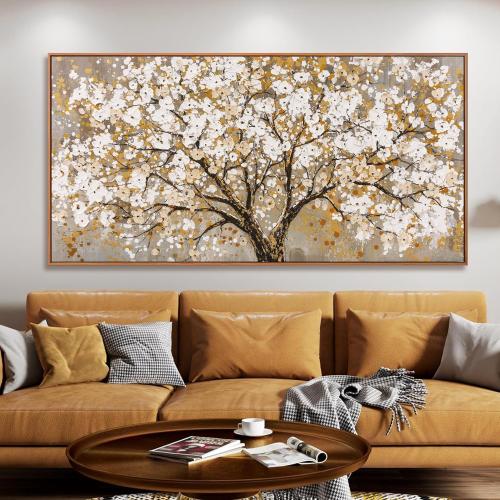 Large Wall Art Print Gold Abstract Tree Of Life Framed Modern Artwork Canvas Painting Gold Tree Pictures Home Decor Ready To Hang For Bedroom Living Room 30X60