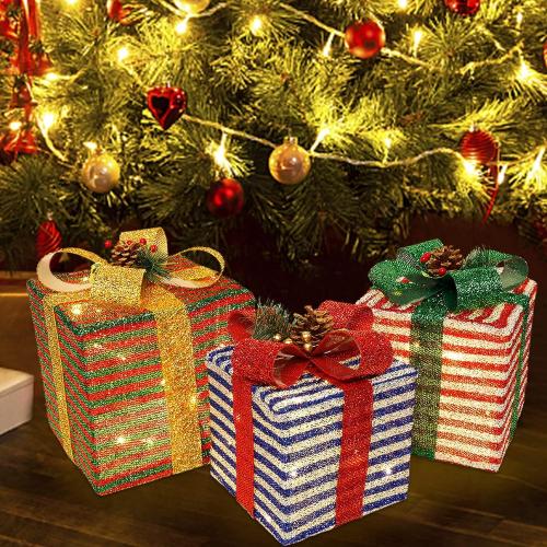 Lulu Home Christmas Lighted Boxes, 60 LED Light Up Collapsible Deocr Indoor Outdoor, Plug in Light Up Christmas Boxes Present Decorations Indoor Outdoor Yard