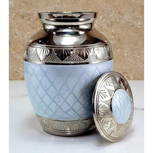 Size 6 Color Blue eSplanade Metal Cremation Urn Memorial Jar Pot Container | Medium Size Urn for Funeral Ashes Burial | Engraved Metal Urn | Blue - 6 Inches