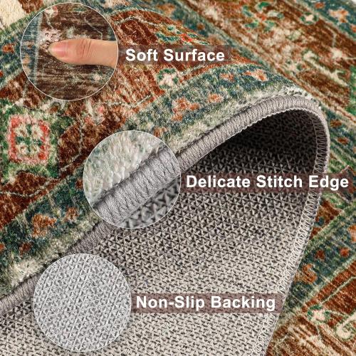 Yamaziot Washable Runner Rug, Non-Slip Boho Vintage Hallway Rug with Rubber Backing, Low Pile Faux Wool Distressed Carpet Runner for Bedroom, Kitchen, Laundry, Entrance (168 x 28)