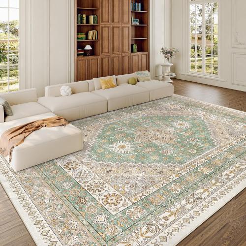 zesthome 8x10 Area Rugs for Living Room,Non-Slip Backing Washable Rugs,Vintage Large Area Rug，Stain Resistant Home Decor Rug (Green/Brown,8'x10')