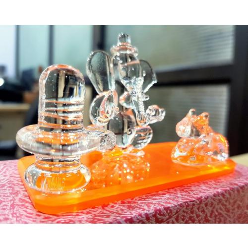 eSplanade Glass Ganesh Ji with Shiv Linga/Shiva Lingam and Nandi | Ganpati Murti Idol Statue Sculpture - 2.5 Inches - Ideal for Car Dashboard