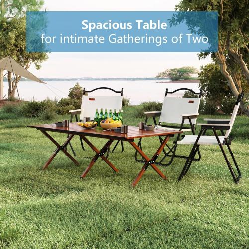 Size 48Inch  Color Brown Folding Camping Table, Lightweight Roll-Up Table Aluminum Low Portable Picnic Table with Carrying Bag for Outdoor, Beach, Picnic, Backyards, BBQ and Party (Walnut, 120CM)
