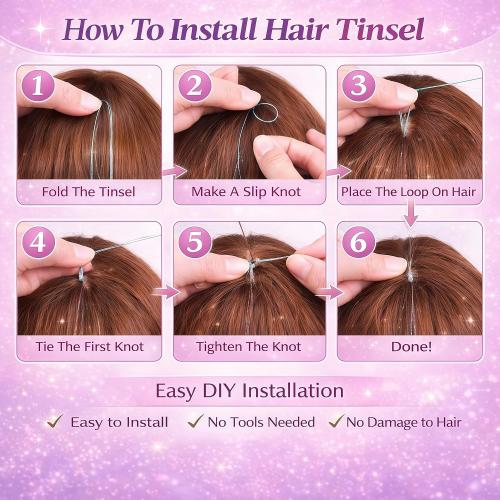 Hair Tinsel Kit with Tools 20 Colors 9000 Strands Fairy Hair Tinsel Heat Resistant Sparkling Shiny Tinsel Hair Extensions 48 Inch Colorful Hair Tinsel strands Kit (48 Inch 9000strands, 20Colors)