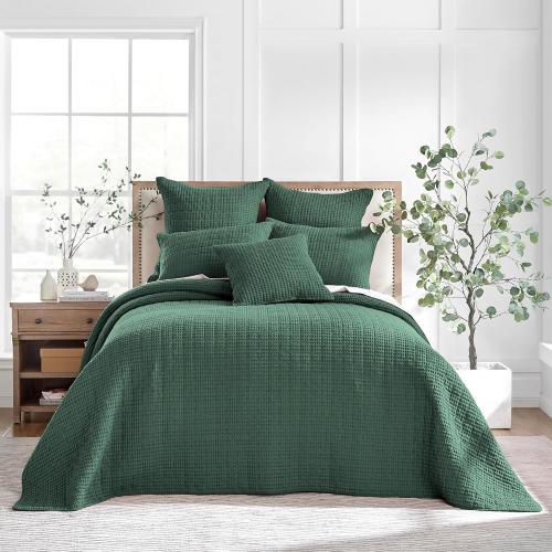Queen Size Comforter Set with 2 Pillowcases, Forest Green - Cotton Comforter Set - Soft, Pre-Washed