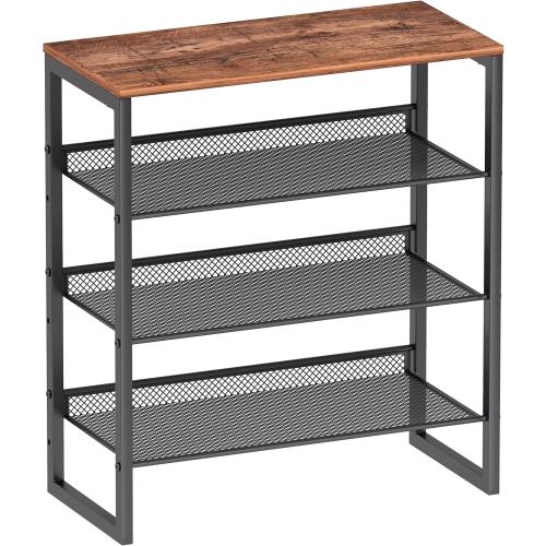 Industrial Shoe Rack - Sturdy Steel Entryway Shoe Organizer with Spacious Top - Strong Mesh Shoe Storage Shelves - Adjustable Shoe Stand for Closet Organization (4-Tier)