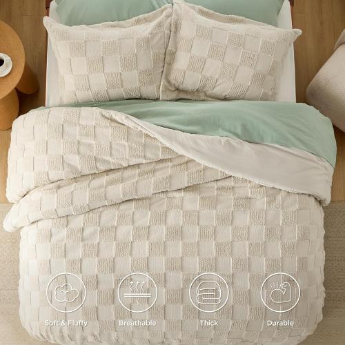 Bedsure Dusty Rose King Size Comforter  Boho Tufted Bed Set, Checkered Farmhouse-Style
