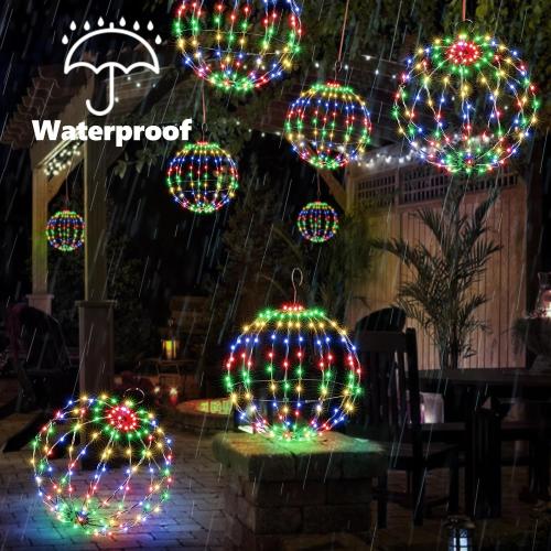 Flacchi Set of 2 Christmas Hanging Ball Lights - 2 Sizes of Connectable Hanging Tree Globe Fairy Lights with 8 Lighting Modes,Timing Function Waterproof Indoor Outdoor (Multicolor)