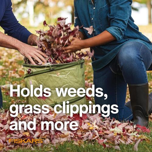 Fiskars Kangaroo Collapsible Garden Bag with Heavy Duty Hardshell Bottom for Yard Waste, 30 Gallon Reusable Container for Lawn Care and Gardening
