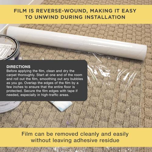 Dura-Gold Carpet Protection Film, 24-inch x 200-foot Roll, Clear Plastic Carpet Protector, Self-Adhesive Plastic for Temporary Stair, Rug, and Floor Protection