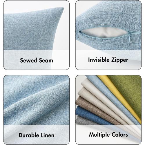 MIULEE Pack of 2 Linen Textured Pillow Covers, 18x18 Inch Light Blue