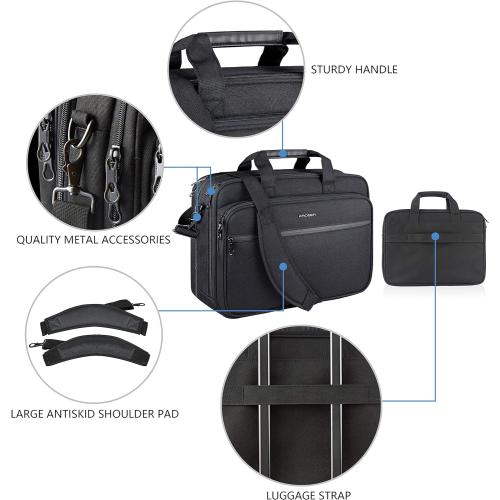 KROSER Laptop Bag Premium Laptop Briefcase Fits Up to 17.3 Inch Laptop Expandable Water-Repellent Shoulder Messenger Bag Computer Bag for Travel/Business/Men/Women-Black‼️shoulder strap is inside of the bag ‼️