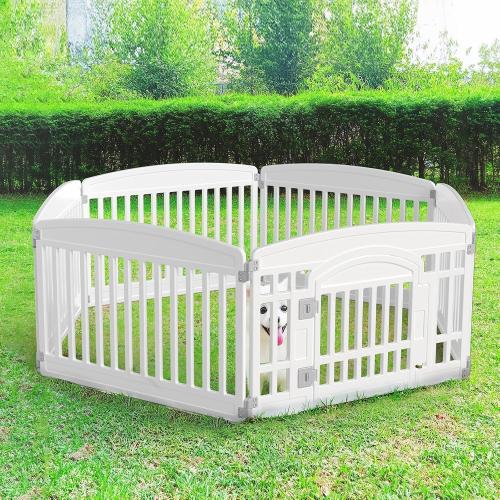 Sweetcrispy Plastic Dog Playpen - 6-Panel 24 Expandable & Durable Pet Fence for Medium Dogs - Indoor & Outdoor Portable Puppy Playpen with Secure Locking Door, White