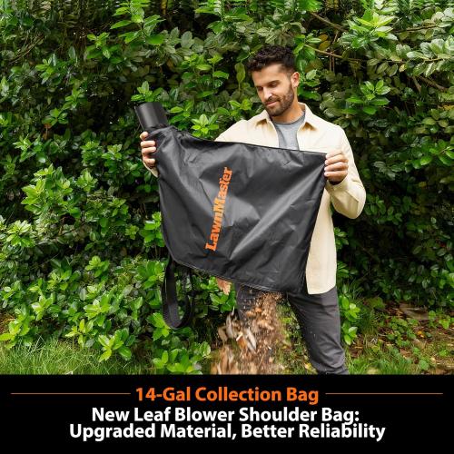 LawnMaster BV1210 Electric Blower Vacuum Mulcher 12 Amp 2-Speed Adjustment with Metal Impeller 240 MPH 380 CFM 16:1 Mulch Ratio with Collection Bag