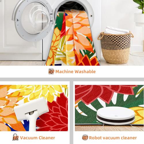 Indoor Outdoor Area-Rug Washable Multicolored Patio Rug Tropical Botanical Modern Floral Indoor Outdoor Carpet Non-Slip for Patio, Deck, Backyard, Porch (5x8)