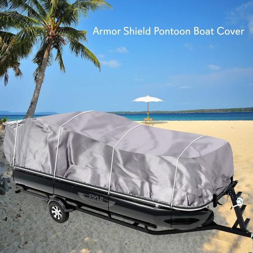PYLE Boat Cover, Boat, Boat Covers, Heavy Duty Trailerable Waterproof Marine Grade Polyester, Fits Pontoon/Deck Boats 21-24 ft, Beam Width up to 94, Includes Storage Bag, Gray, 300D PU Coated