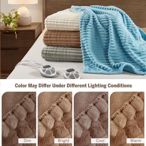 Serta Electric Blanket, Soft, Ribbed, Plush Heating Blanket King for Office, Couch, 1-12 hr Auto Shut Off Timer, 10 Lv Heating, ETL Certified, King 100x90 Chestnut Brown