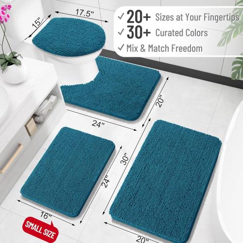 OLANLY Bathroom Rugs 30x20, Extra Soft Absorbent Chenille Bath Rugs, Rubber Backing Quick Dry, Machine Washable Bath Mats for Bathroom Floor, Tub and Shower, Home Decor Accessories, Peacock Blue
