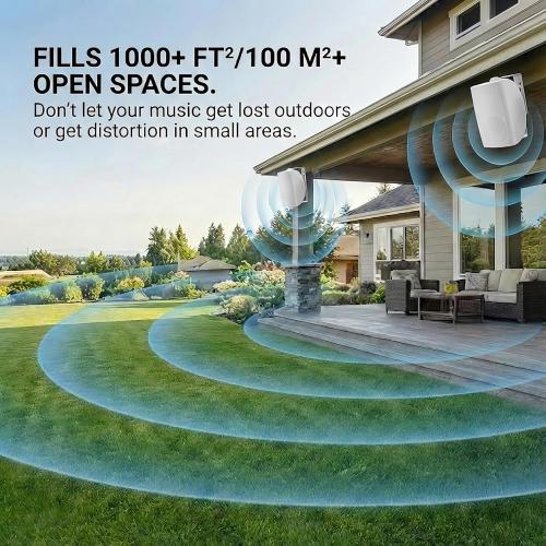 Herdio 8 Inch 600W Outdoor Speakers Passive Waterproof Wired with Powerful Bass, Wall Mount Durable Loud Sound System | Ideal for Large Spaces: Commercial Areas, Spacious Backyards, Auditorium (White)