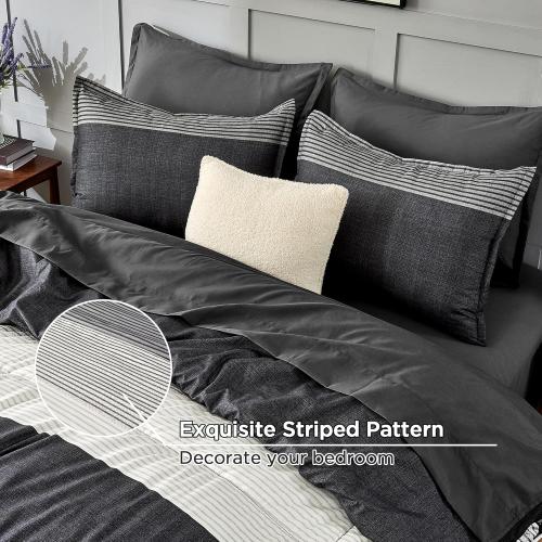 Andency Full Bed in a Bag 7 Pieces Comforter Set - Black White Grey Striped Lightweight Fully Breathable All Season Bedding Set with Comforter, Fitted & Flat Sheet, Pillowcases & Shams