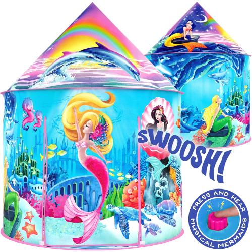 W&O Musical Mermaid Tent with Under-The-Sea Button - Captivating Pop Up Tent for Girls - Perfect for Indoor & Outdoor Play