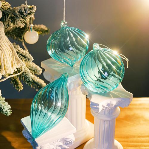 3 Pcs Hand Blown Glass Christmas Ornaments Hanging Baubles for Xmas Tree Decorations (Blue)