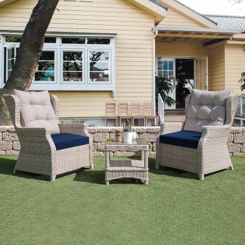 UNIKOME Outdoor Chair Cushions Pack of 4, Water Resistant Patio Cushions with Ties, High Density Sponge Filling Square Corner Seat Cushions for Outdoor Furniture, 18.5x16x3, Navy Blue