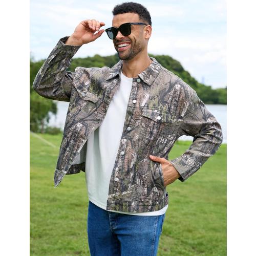 Yuanbang Camo Jackets for Men Trucker Unlined Camouflage Coats Hunting Clothes (Size L)