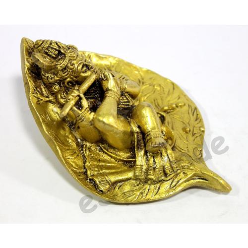eSplanade - Baby Krishna Gopal Gopala on Leaf Idol Murti Statue Sculpture - Brass