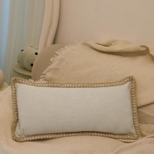 Burlap Linen Lumbar Pillow Cover 14 x 24 inch, Trimmed Tailored Edges Cushion Cover Farmhouse Modern Decorative Pillow Case Outdoor Decor, Oatmeal Beige, Pack of 1 (Cover Only)