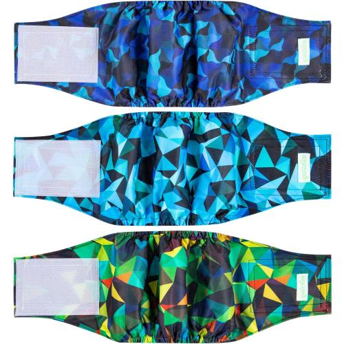 wegreeco Washable Male Dog Belly Band (Stylish Pattern)- Pack of 3 - Male Dog Belly Wrap, Dog Diapers Male (Abstract Geometrical Blue, Small)