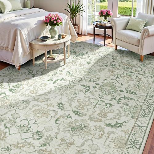 Green Area Rugs 8x10 Rugs for Living Room, Traditional Washable Rugs for Bedroom Distressed Large Area Rug Living Room Rug Non Slip Rug Carpet for Dining Nursery