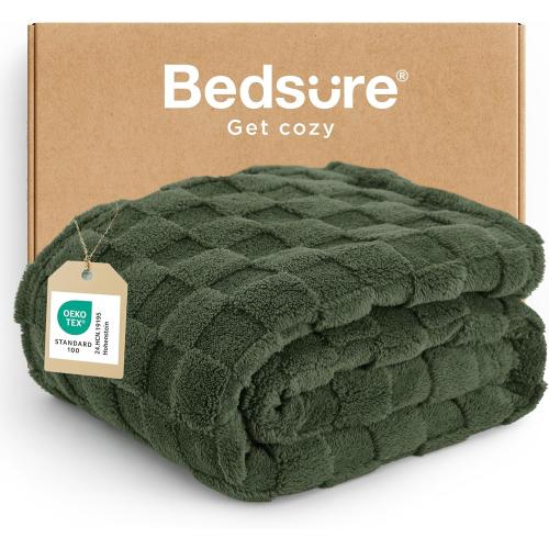 Bedsure GentleSoft Bronze Green Throw Blanket for Couch - Checkered Fleece Christmas Blankets Gifts for Women Men Girls, Cute Soft Cozy Throw for Bedroom Home Decor Gifts, 50x60 Inches