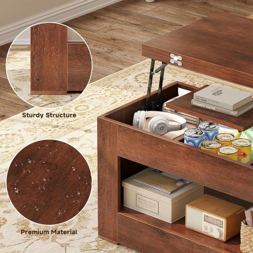 40 Lift Top Coffee Table, 4 in 1 Multi-Function Lift Coffee Table with Storage and Hidden Compartment, Convertible Coffee Tables to Dining Table for Living Room, Walnut