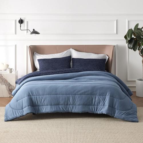 Bedsure Queen Comforter Set - Cooling and Warm Bed Set, Navy Blue Reversible Bedding for All Season, 3 Pieces, 1 Queen Size Comforter (88x88) and 2 Pillow Cases(20x26)